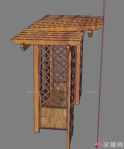 现代中式木廊架su模型（栅栏）[原创]