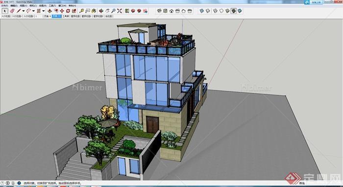 某带屋顶花园住宅建筑设计SU模型