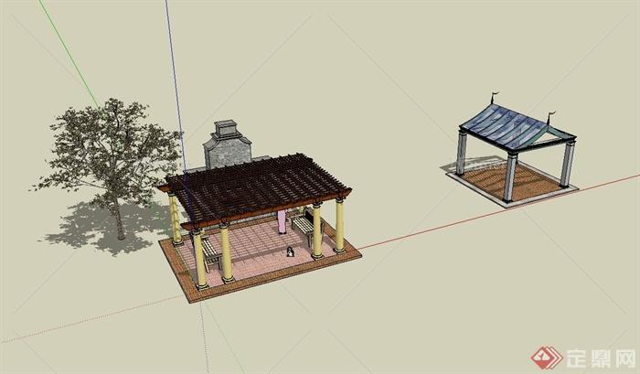 亭廊、廊架、玻璃廊架设计su模型