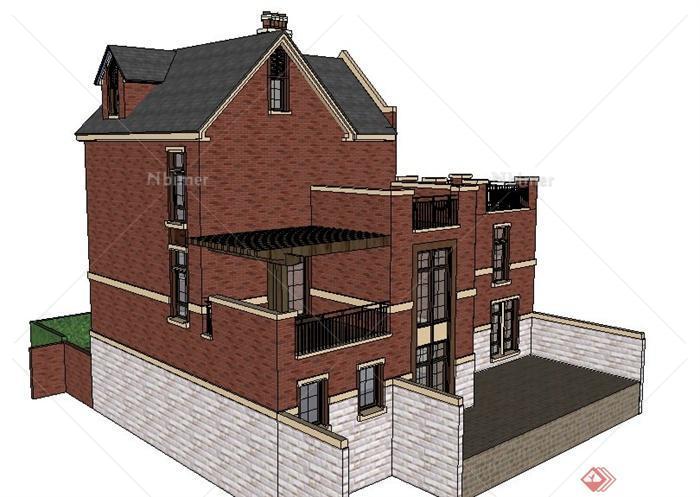 三层新古典风格别墅住宅建筑设计su模型