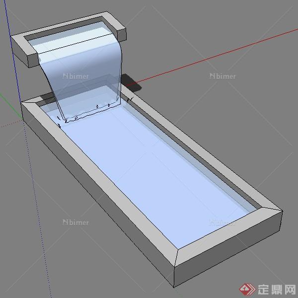 某方形喷水池水景小品设计SU模型素材2