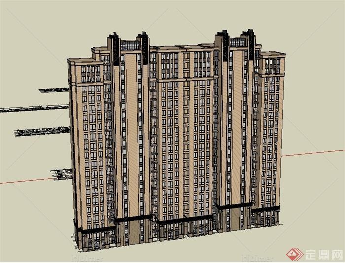 某新古典高层小区住宅楼建筑设计SU模型[原创]