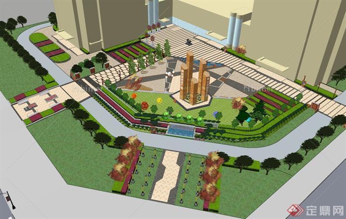 某现代风格商业广场景观规划设计SU模型