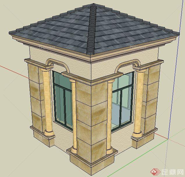某现代风格保安亭岗亭su模型