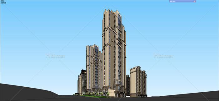 新古典酒店+超高层住宅建筑SU精致设计模型[原创
