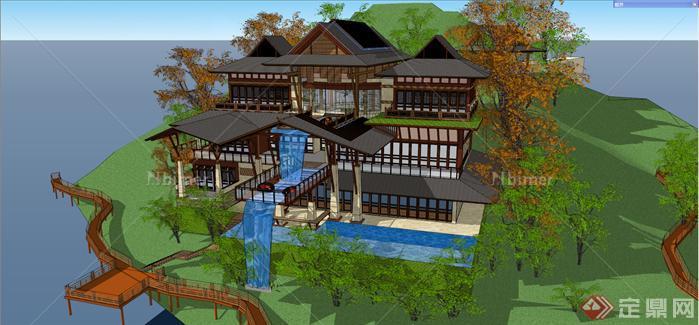 某东南亚风格小岛度假别墅建筑方案设计SU模型（
