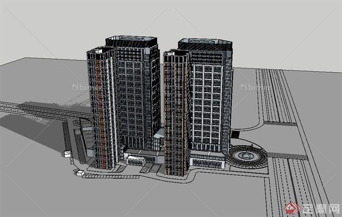 现代高层商业住宅楼建筑设计su模型