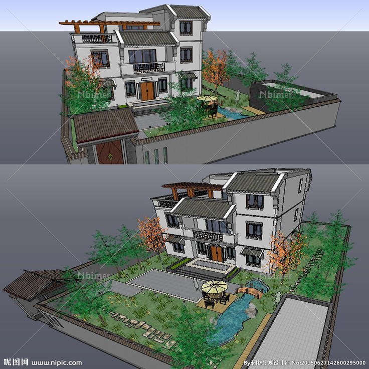 中式庭院模型建筑草图大师SU图片