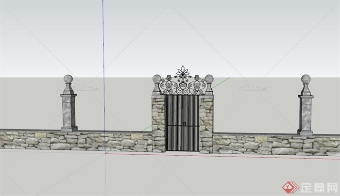 某欧式住宅庭院大门和围墙设计SU模型