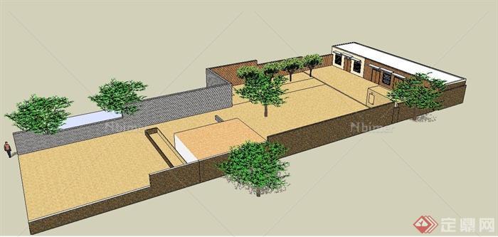某单层住宅建筑庭院景观设计SU模型