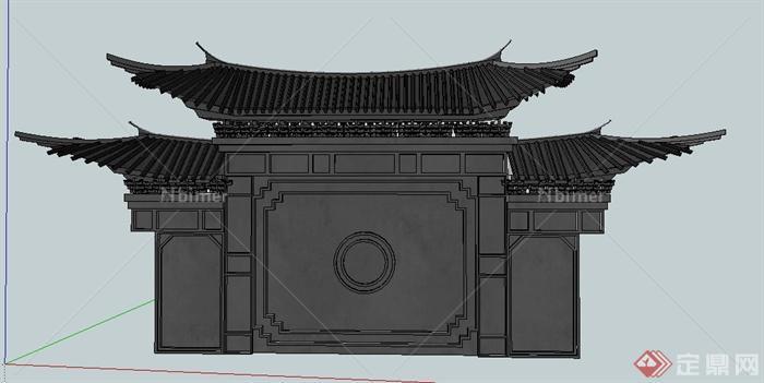 中式风格重檐照壁su模型
