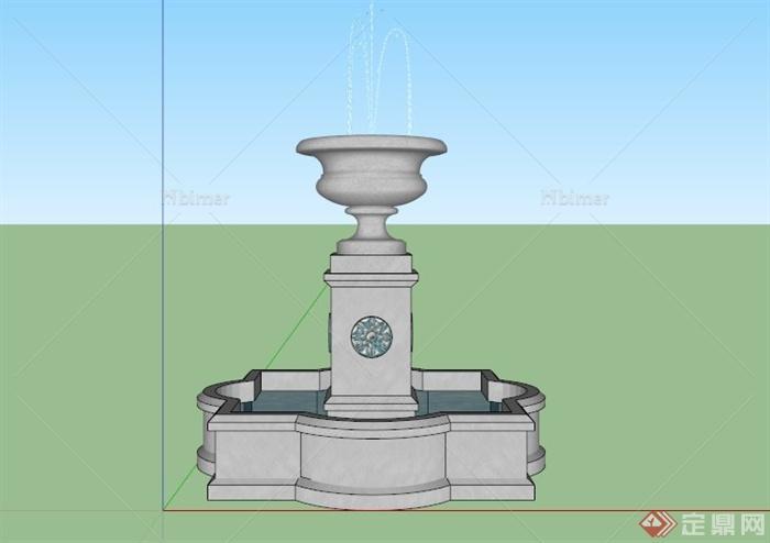 花型底座喷水池SU模型