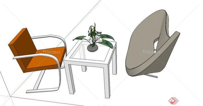 现代室内简约沙发桌椅设计SU模型