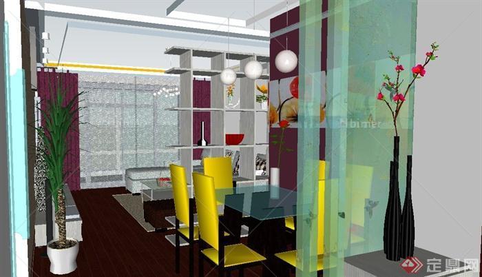 某现代住宅空间客厅餐厅设计su模型