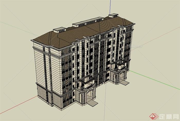某八层现代住宅建筑设计SU模型