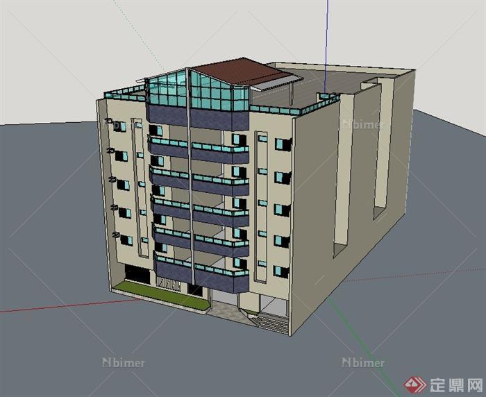 现代多层详细公寓建筑楼设计su模型[原创]