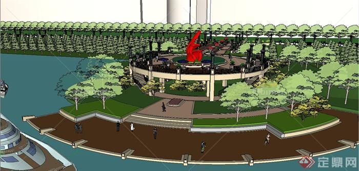 某现代风格滨湖酒店广场景观规划设计SU模型[原创