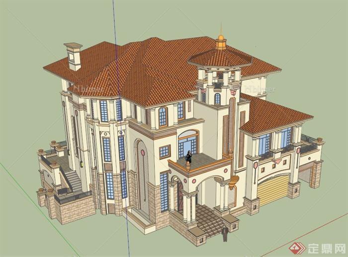 豪华欧式别墅建筑设计SU模型