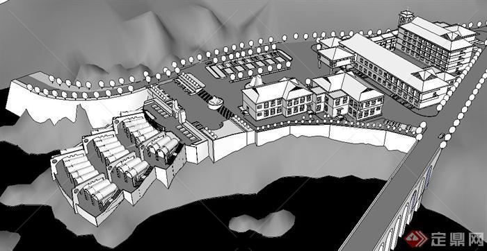 某特殊山地临河城镇住宅建筑设计SU模型
