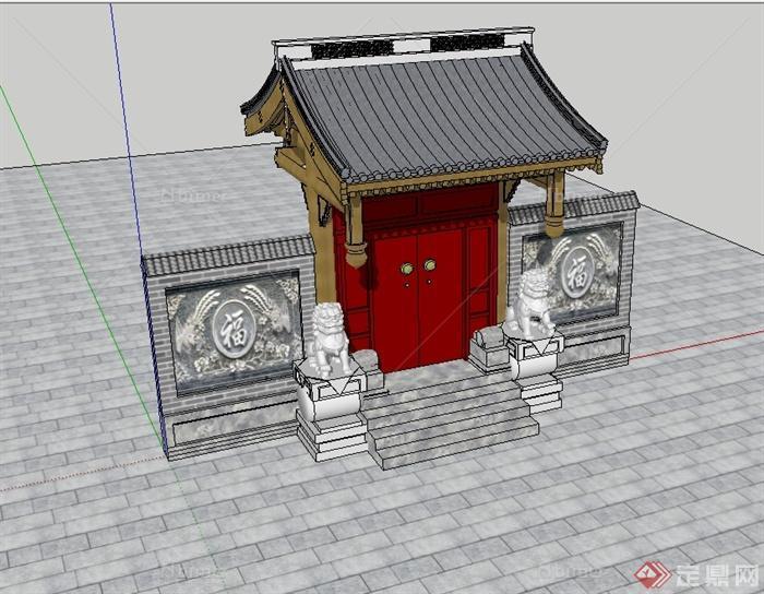 某古典中式风格四合院入口门设计su模型[原创]
