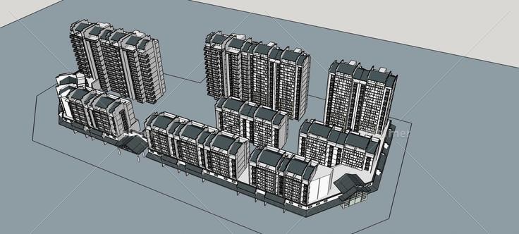 徽式沿街商业住宅楼(78594)su模型下载