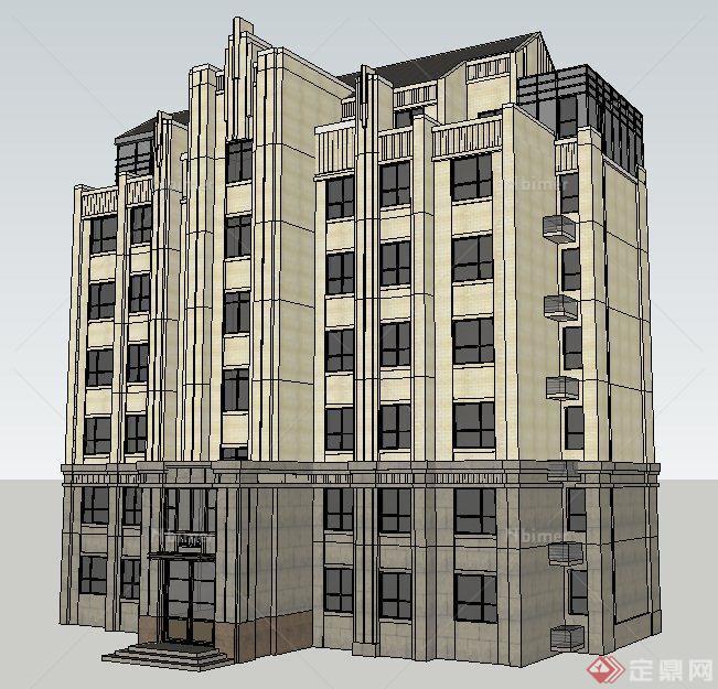 新古典风格七层住宅楼建筑设计su模型