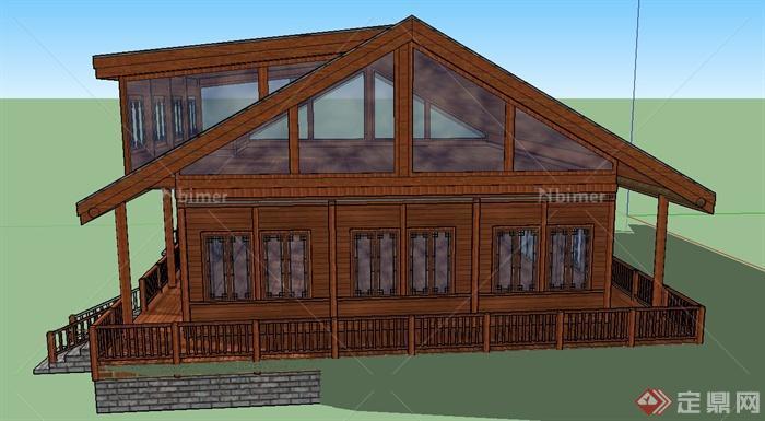 某两层水库精致住宅木屋建筑设计SU模型