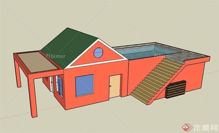 某带屋顶水池住宅建筑设计SU模型