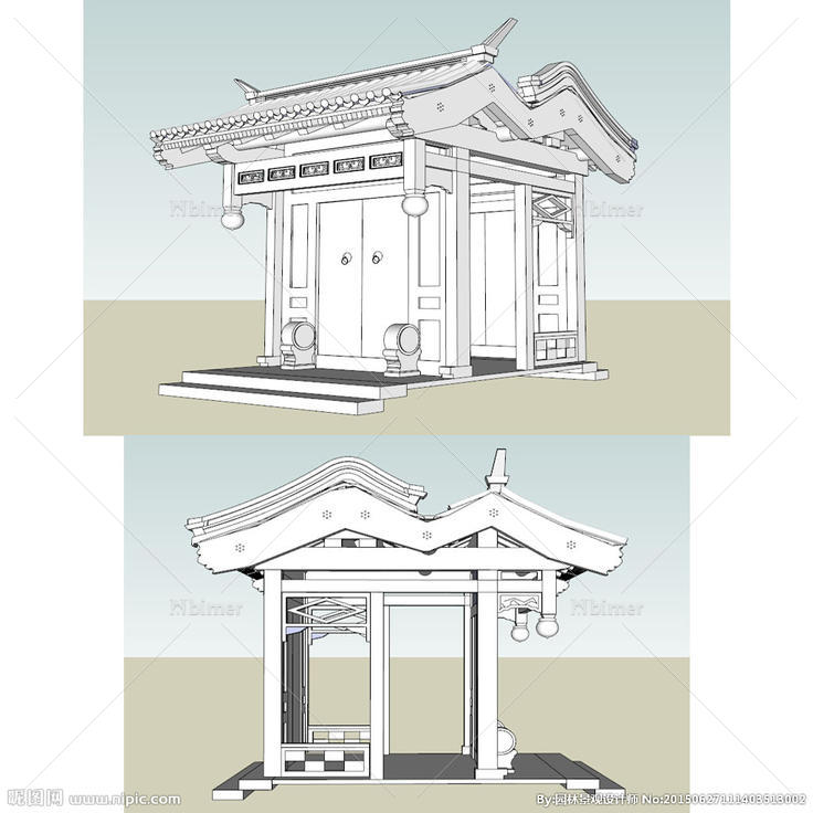 垂花门建筑草图大师SU模型图片