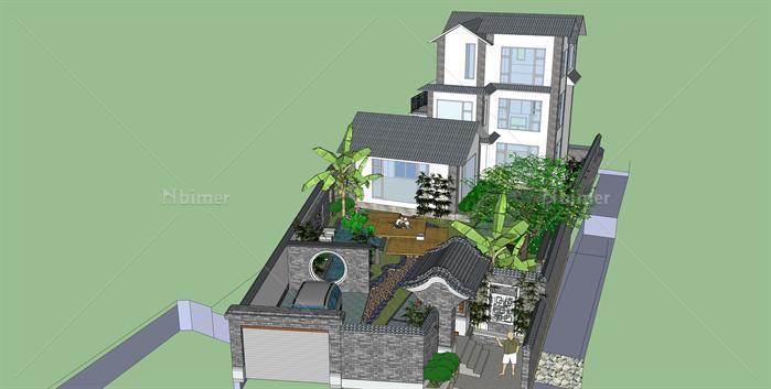 某大理民居别墅建筑方案设计SU模型（含景观设计