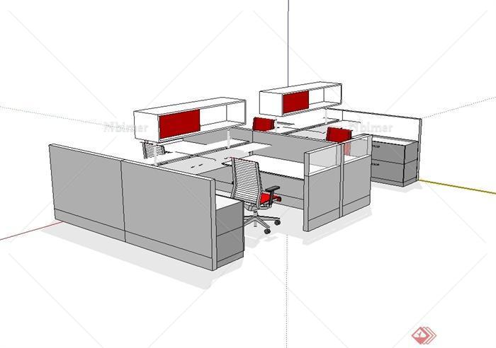 现代风格室内办公空间桌椅设计su模型[原创]