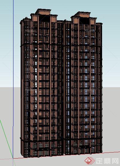 高层某双拼住宅楼建筑设计su模型[原创]