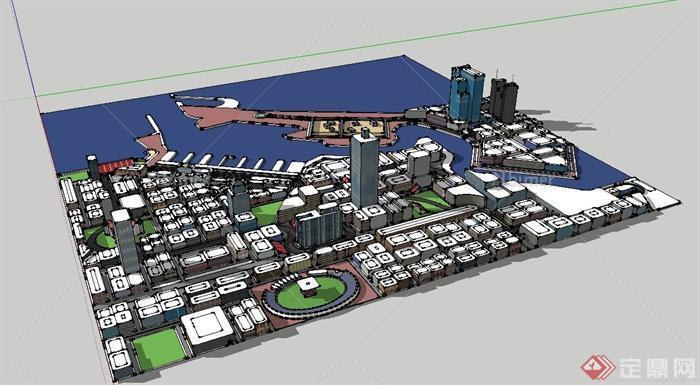 某城市规划框架设计SU模型