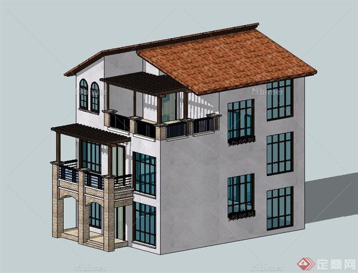 某别墅建筑设计方案（含CAD+SU+效果图）[原创]