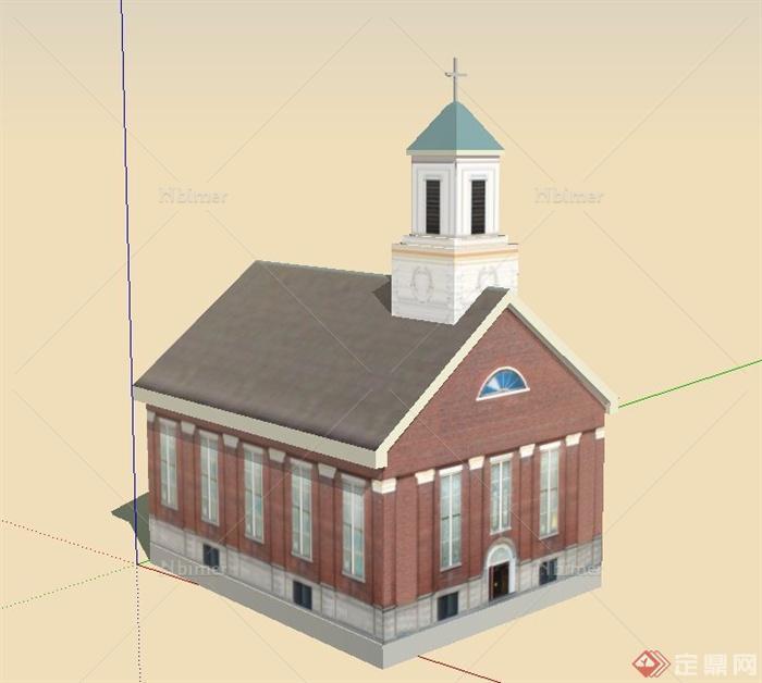 某方形单层基督教堂建筑设计SU模型