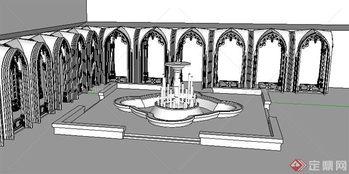 园林景观之喷泉水景景观设计SU模型