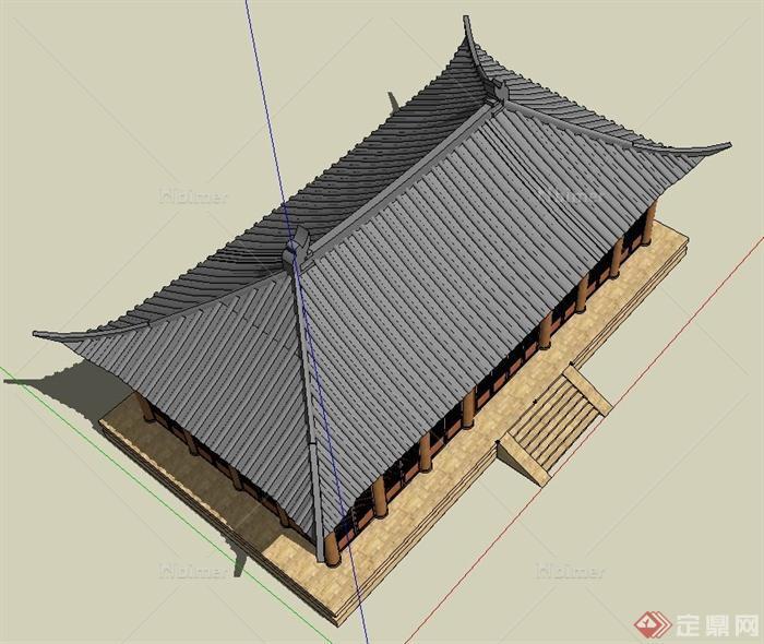 某单层古典中式寺庙建筑设计SU模型