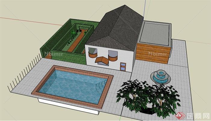 某住宅建筑设计SU模型（带庭院）