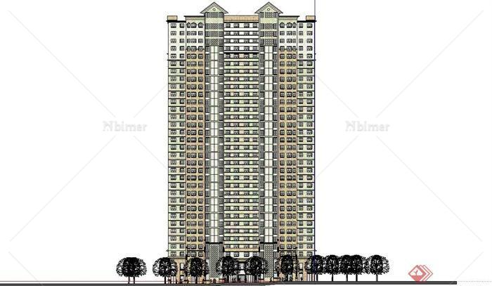 新古典超高层商住楼建筑设计su模型