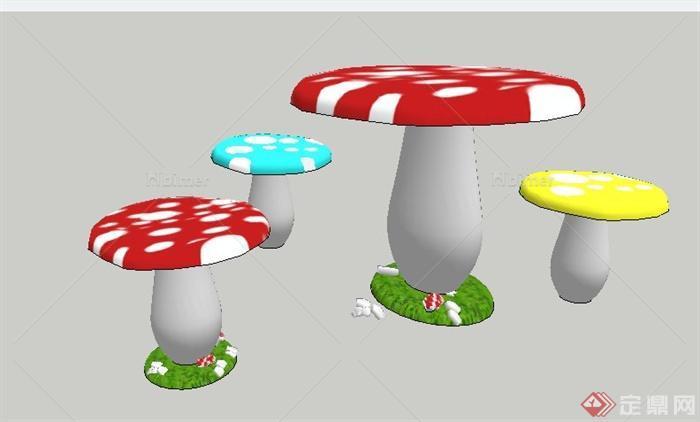 现代风格蘑菇状桌凳组合su模型