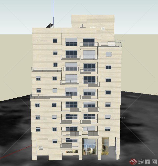 现代某多层样板房住宅建筑设计SU模型