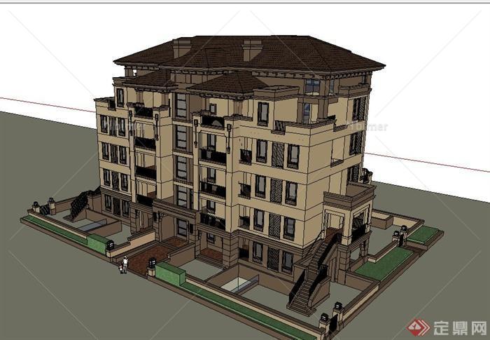 某六层新古典住宅公寓建筑设计SU模型[原创]