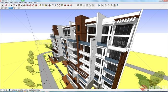 现代风格多层单元楼住宅建筑设计SU模型