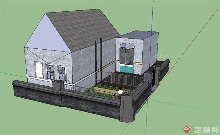 某居住建筑民房设计SU模型（含后院）