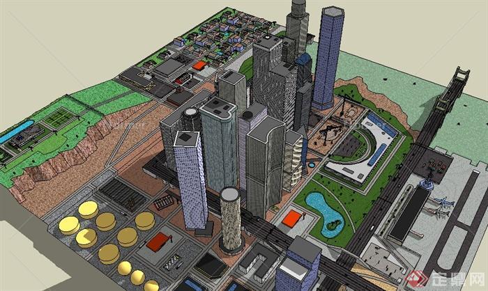 现代城市核心区建筑规划su模型[原创]