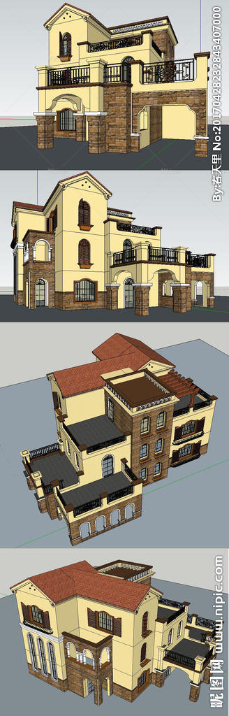 SU西班牙风格别墅模型图片