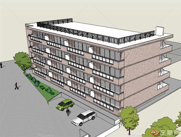 一个四层办公楼建筑设计SU模型