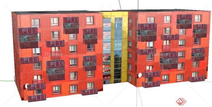 现代简洁六层住宅楼建筑设计su模型
