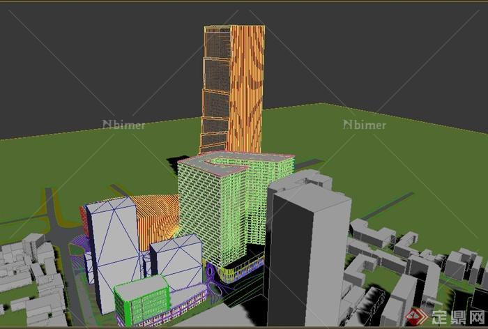 现代某L形高层办公区建筑设计3DMAX模型