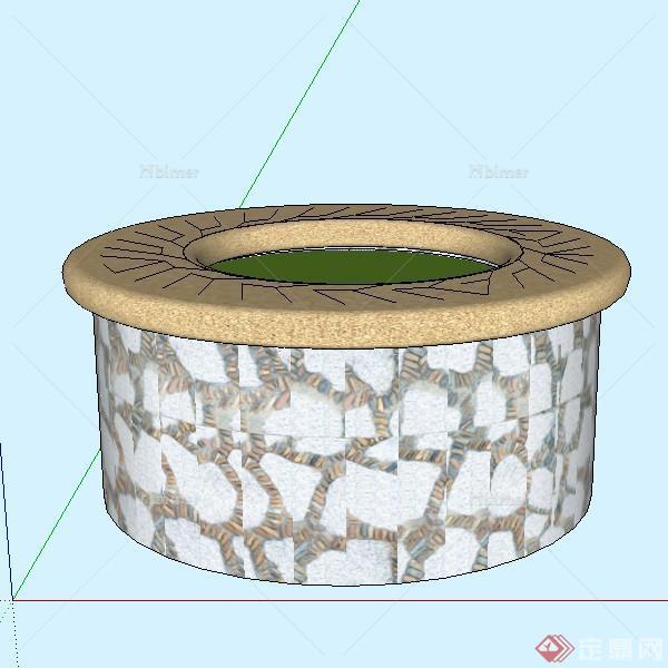 一个3D石柱体花钵SU模型素材